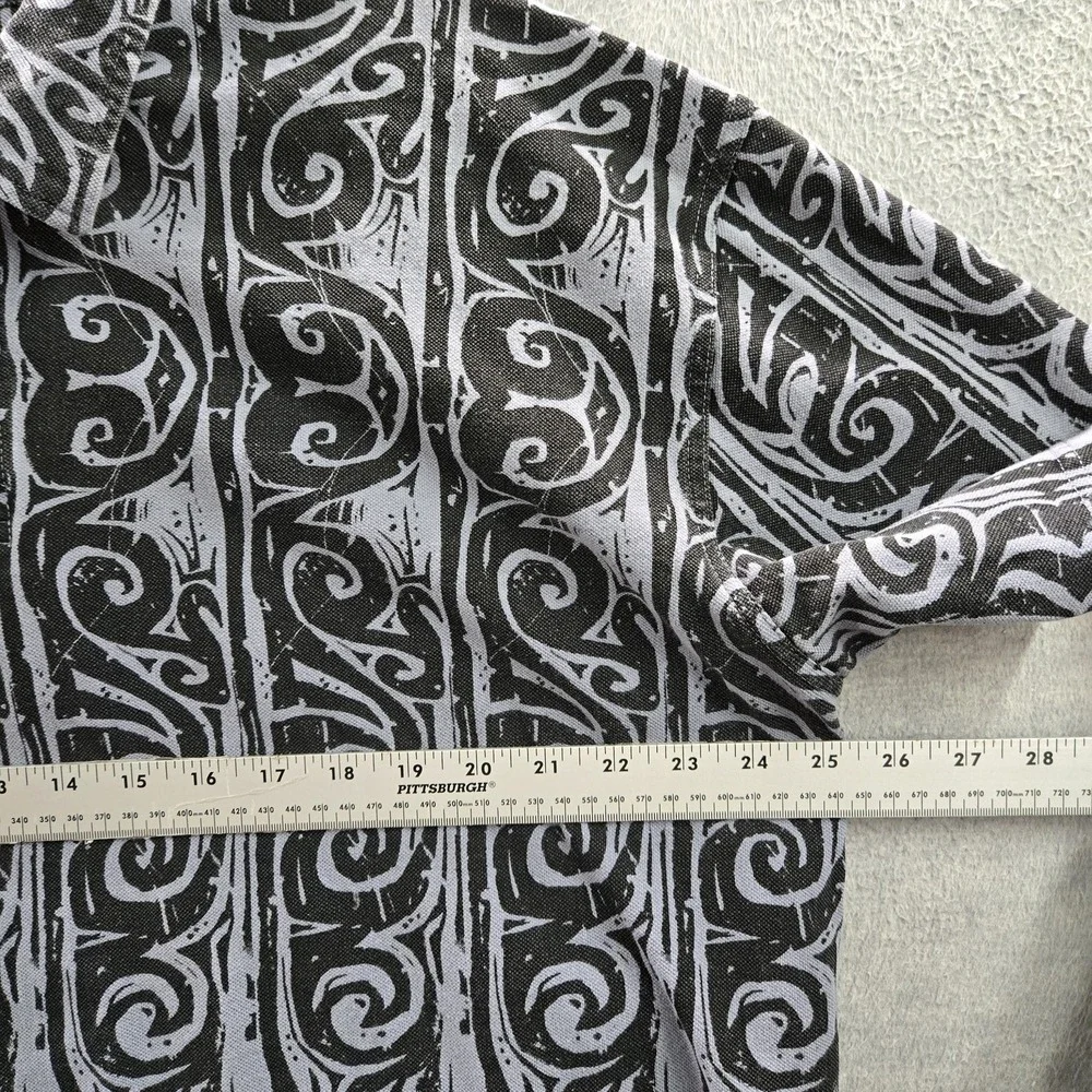 Crazy Shirts Men Polo XL Black Geometric Hawaiian Shirt‎ Short Y2K